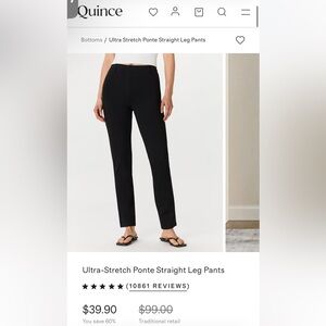 Quince black Ultra Stretch Ponte Straight Leg Pants, size large